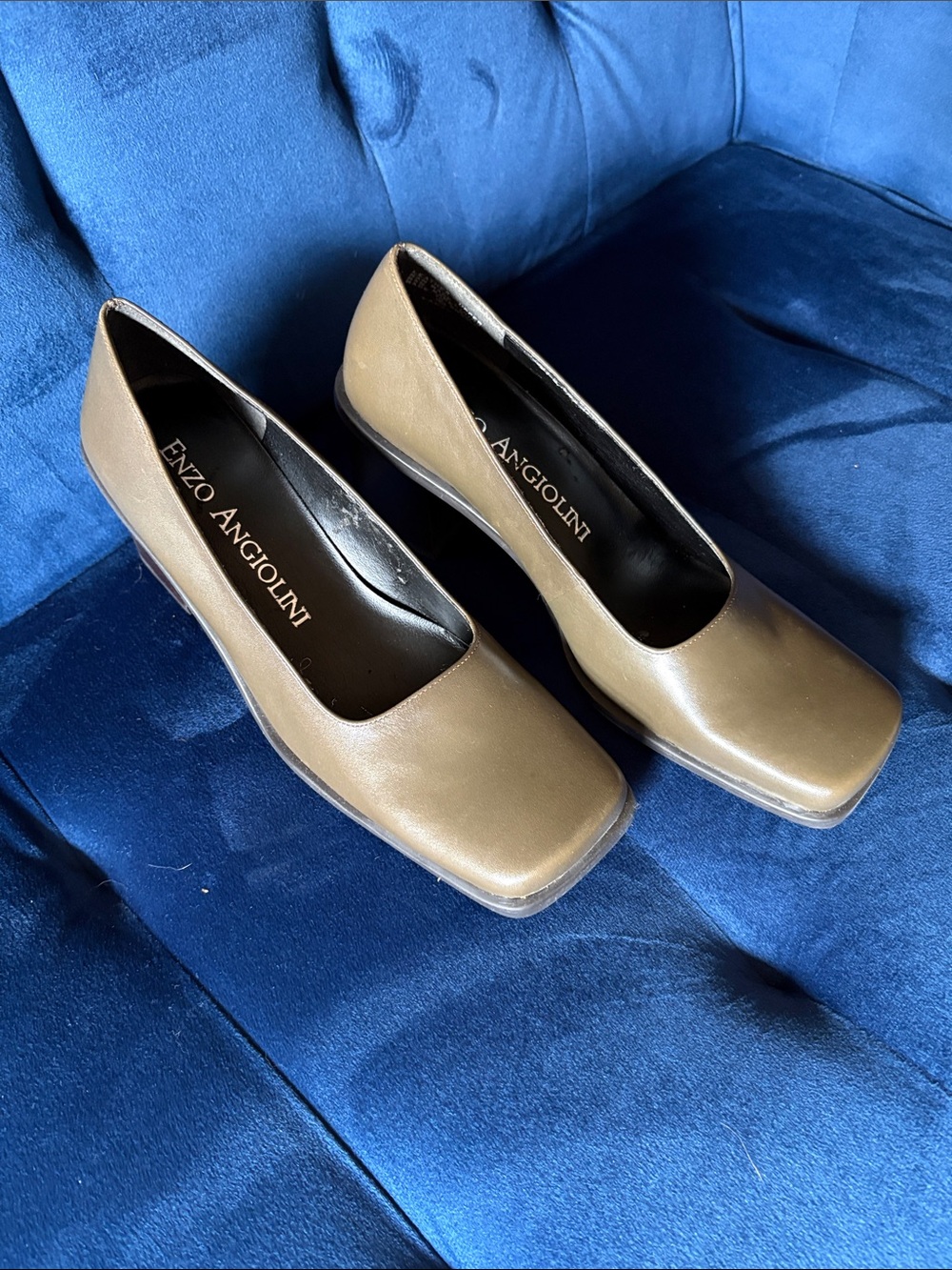 Enzo Angiolini Olive Square Toe Low Block Heel Pumps